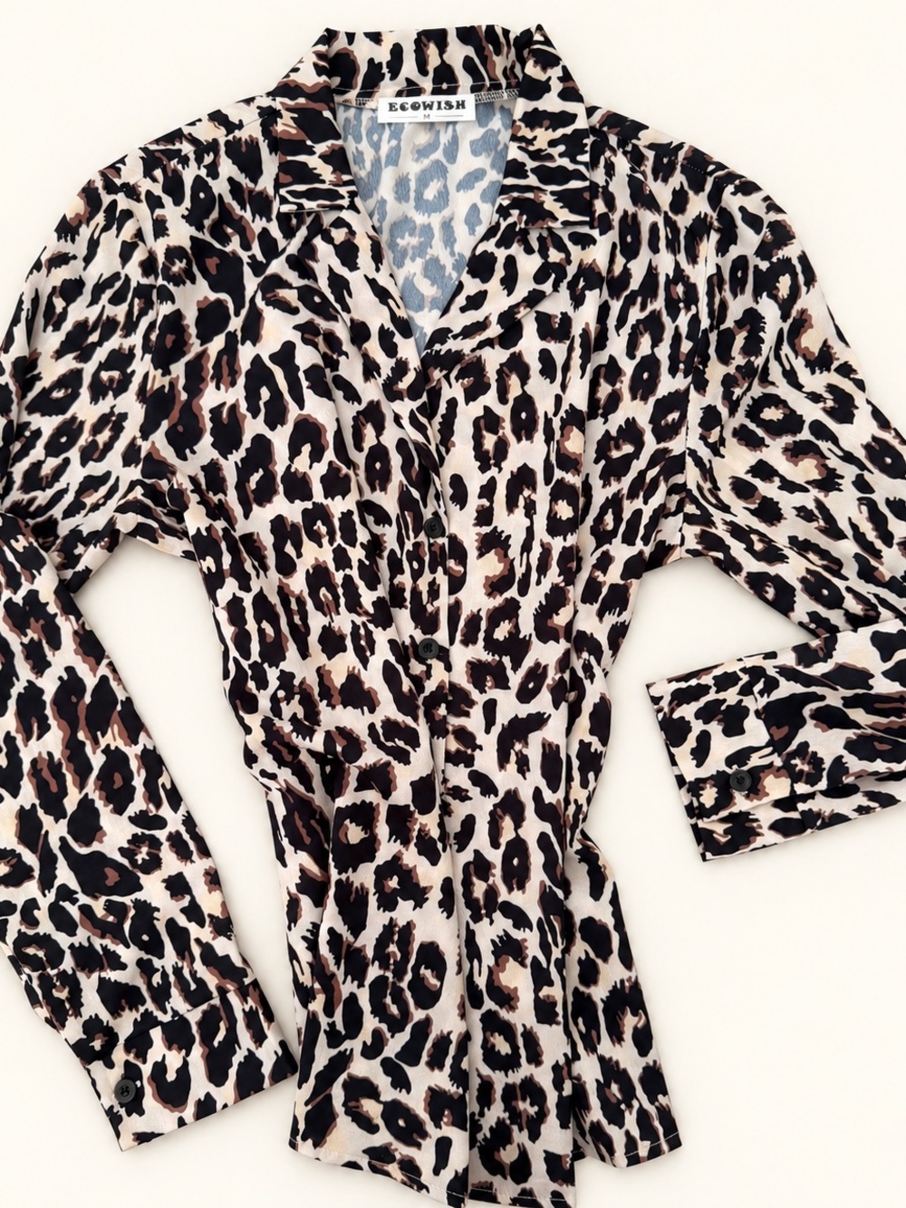 ECOWISH Leopard Print Button-Front Blouse | Size M